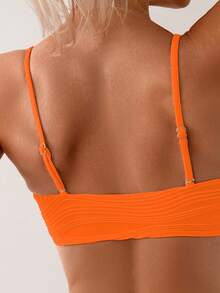 SHEIN Swim Women's Summer Beach Solid Color Ruched Sexy Bikini Swimwear Set - Orange - View 4