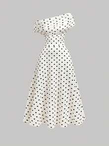 SHEIN MOD Women's Elegant 90s Inspired 70s 2000s Retro White With Black Polka Dots Polka Dot Print Long Dress, Summer Party Vacation Festival Outfits Beach - Black and White - View 9