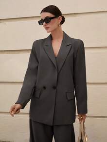 EURMUSE Fashionable Commuter Solid Color Jacket And Pants Suit - Brown - View 7