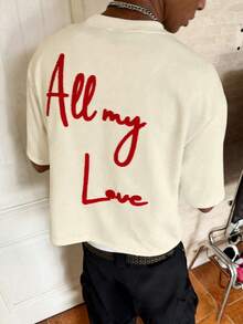 PAVTROS Camiseta de manga corta con cuello redondo y bordado de letras para hombre, versátil, para vacaciones - Albaricoque - Ver 7