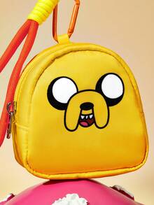ADVENTURE TIME X SHEIN 冒險卡通主題超迷你聚酯纖維零錢包套組，可愛便攜式鑰匙圈收納包附手腕帶與掛鉤，小容量收納袋適用硬幣與耳機，卡通迷完美禮物 - 黃色1 - 查看 4