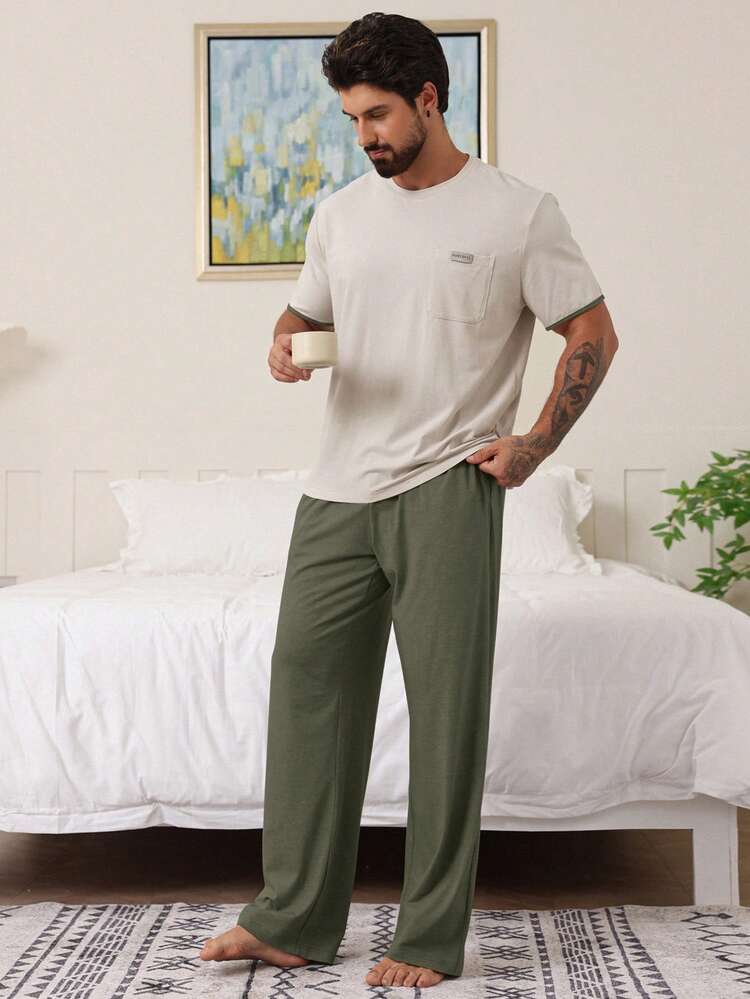 Men's Solid Color Tee And Loungewear Set, Spring/Summer