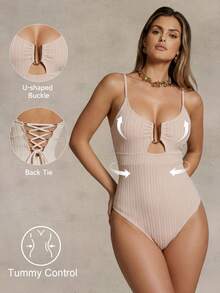 Shapewave Women's Red Orange Hollow Out Design Fashionable Spaghetti Strap One-Piece Swimsuit Holiday Beach Holiday Summer Sexsy Sexy - Beige - View 1