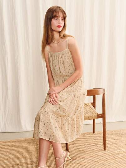 lacRébo Cream Floral Print Midi Boho Dress Loose Fit Dress Spring Summer Casual Dress Holiday Dress Boho Dress French Style Dress
