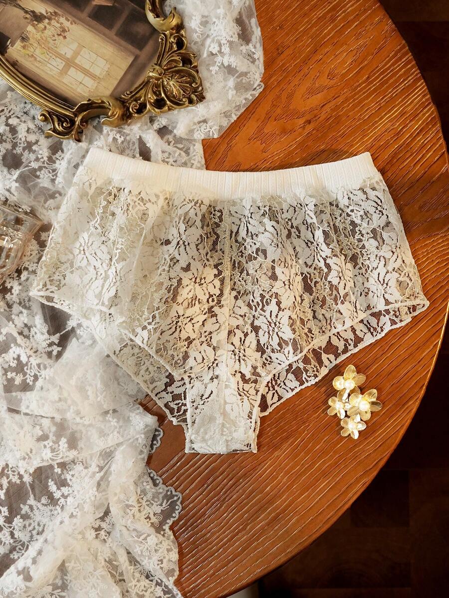 Divavoom 优雅性感薄纱蕾丝内裤 - 白色 - 查看 1