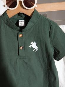SHEIN 2件套幼儿男童时尚可爱粉色短袖polo衫和白色短裤，配腰带，春夏男婴服装套装 - 彩色 - 查看 7