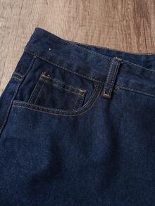 Manfinity Joysei Pantalones cortos vaqueros azules bordados de estilo casual urbano para hombres - Azul lavado oscuro - Ver 4