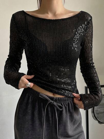 DAZY Áo thun nữ dáng ôm trễ vai, kiểu dáng mới, dành cho mùa thu.