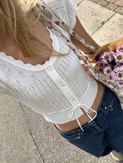 Livesso 女士纯色纽扣设计单排扣休闲针织上衣