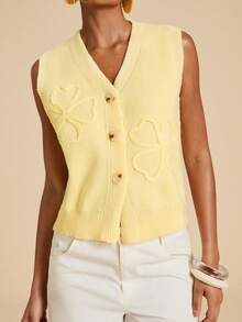 Travachic Women's Autumn Casual Button-Front Sleeveless Cardigan Everyday Pale Yellow - Yellow - View 6