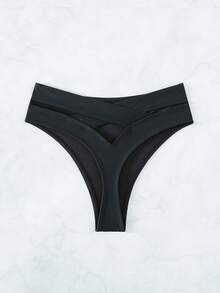 Swim SXY 女士夏季海滩纯色休闲比基尼泳裤 - 黑色 - 查看 2
