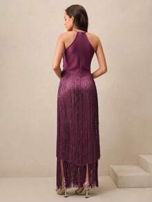 Anewsta Elegant Vintage Bohemian Tassel Dress, Suitable For St. Patrick's Day And Spring Break Vacation Outfits In Spring/Summer - Red Violet - View 2