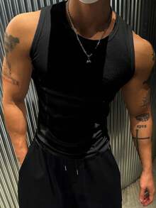 Rovax Men's Solid Color Crew Neck Sleeveless Casual Tank Top - Black - View 3