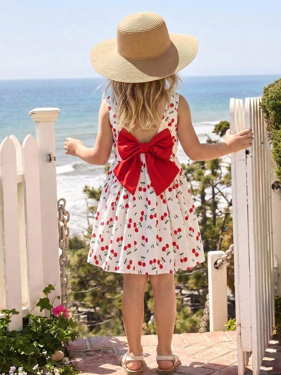 SHEIN Đầm suông không tay in hình quả anh đào cho bé gái - Nhiều màu - Xem 1