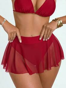 Swim Basics Braga de bikini de malla transparente para mujer - Burdeos - Ver 2