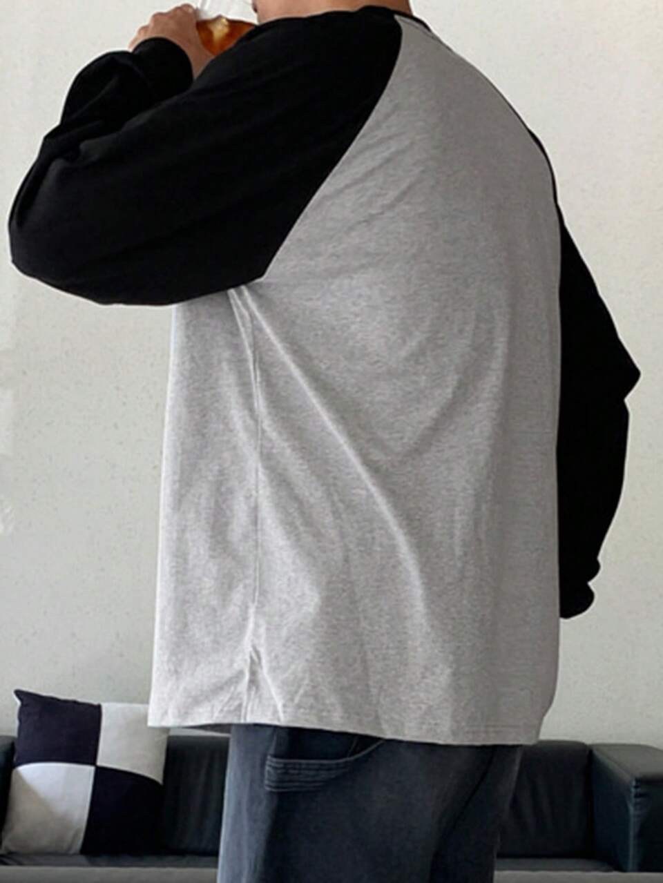 Men's Autumn Patchwork Contrast Color Long Sleeve T-Shirt, For Fall
