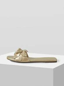 MOTF WOMEN'S FASHION CASUAL WOVEN EMBOSSED MULE SLIP-ON FLAT SANDALS VALENTINE'S DAY SUMMER SHOES - Light gold - View 3