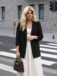 Dripcurv Plus Drop Shoulder Cuffed Sleeve Blazer - Black - View 3
