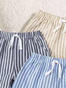 Souflis Souflis Toddler Vertical Striped Shorts, Navy Blue & White, Warm Brown & Beige, Grey & Relaxed Fit With Elastic Waist And Drawstring, Clean Fresh Design - Multicolor - View 4