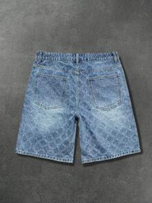 Manfinity EMRG Men's American Street Style Distressed Washed Denim Shorts With Rhinestone Embellishment, Holiday - Light Wash - View 2