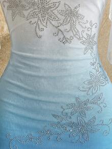 Soleia Women's Gradient Rhinestone Floral Ruffle Mini Dress,Summer Tropical Holiday Vacation,White And Blue Floral Boho Party Beach Set Dresses For Women - Baby Blue - View 5