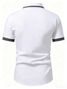 Manfinity Mode Kemeja Pria Kasual Bisnis, Model Single-Breasted dengan Saku Warna Kontras, Lengan Pendek, Formal - Putih - View 2