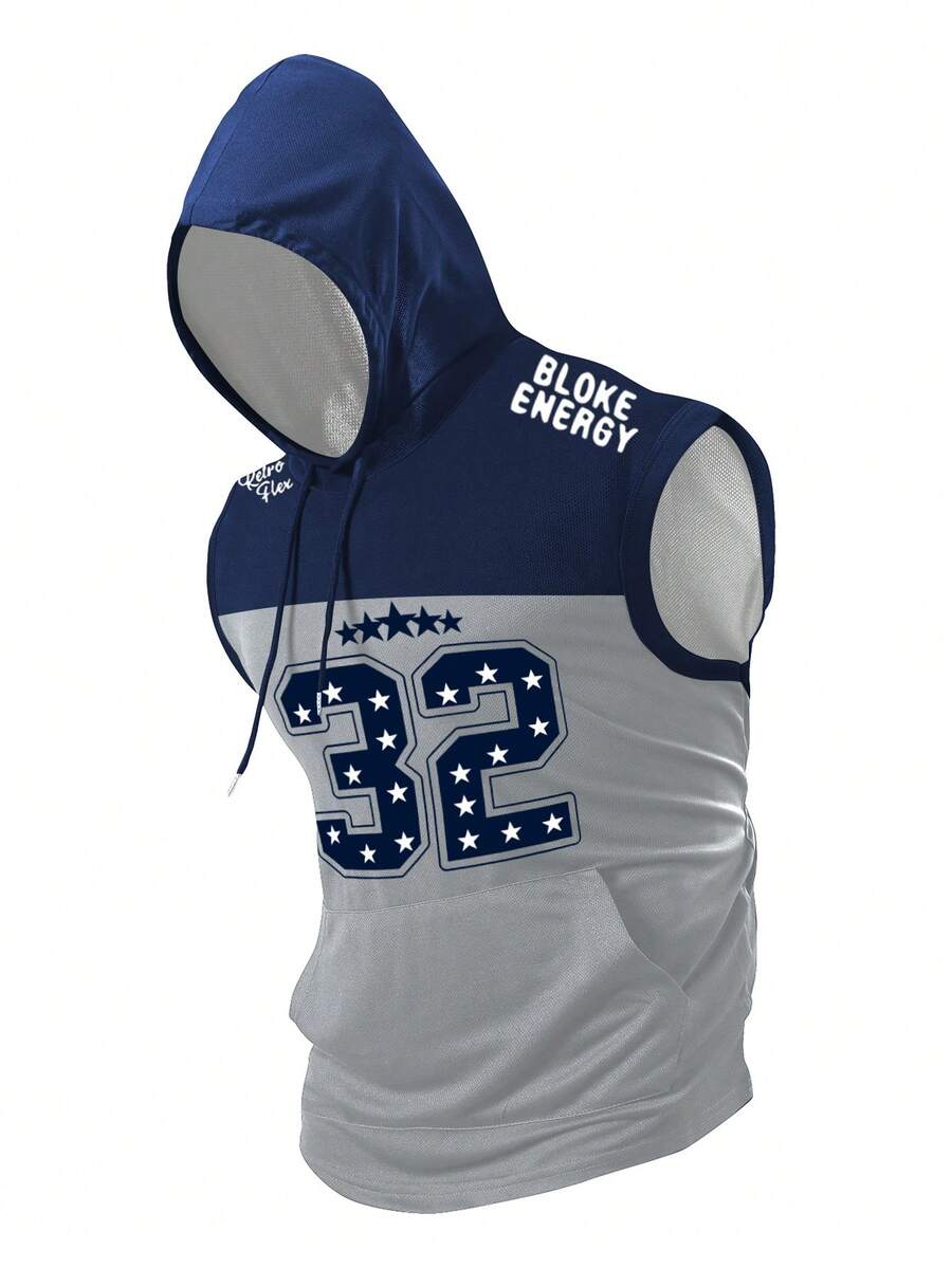 Manfinity Homme Men's Casual Sports Numeric Print Hooded Tank Top, Holiday - Multicolor - View 1