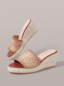 Styleloop Giày nữ, màu nâu, giày rơm đan bằng dây gai dầu, dép đế xuồng, giày bohemian giúp tăng chiều cao cho kỳ nghỉ. - màu nâu - Xem 4