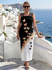 Villa Velisse Plus Size Women Versatile Brown Dress Gym Summer - Black - View 4