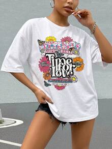 Women Crew Neck Short Sleeve Letter Print Simple T-Shirt, Casual Daily Wear - White - View 1