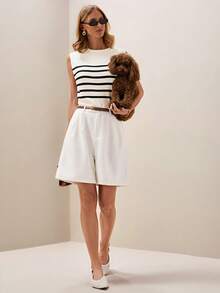 Briarwyn Áo len crop không tay kẻ sọc dành cho nữ, thời trang mùa hè. - Đen và trắng - Xem 7