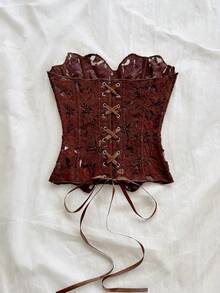 Soleia 女款優雅咖啡棕蕾絲束胸上衣，抹胸鏤空刺繡，適合夏季夜生活與夜店穿搭 - 咖啡棕 - 查看 2