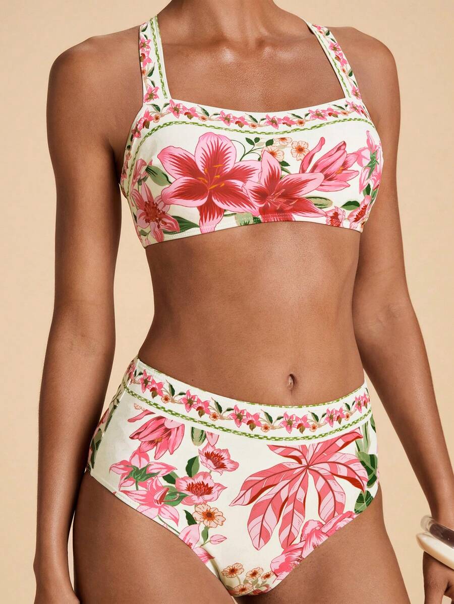 Travachic Bộ đồ bơi tankini đa năng in hoa dành cho nữ, thích hợp cho kỳ nghỉ. - Nhiều màu - Xem 1