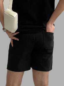 DAZY Men's Casual Solid Color Short Sleeve T-Shirt And Shorts Set, Summer - Black - View 6