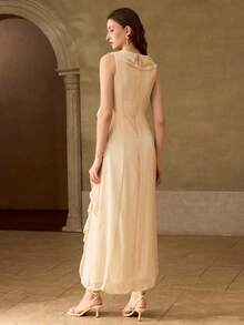 MOTF PREMIUM VESTIDO ELEGANTE DE MUJER CON VOLANTES LARGOS, PRIMAVERA/VERANO - Albaricoque - Ver 3