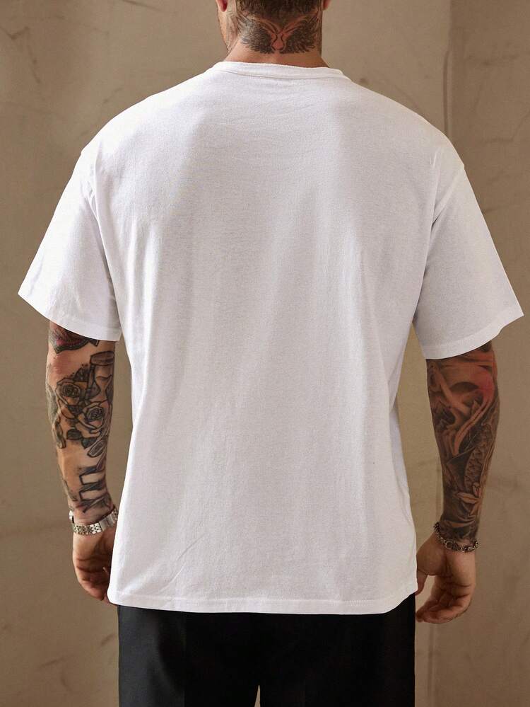 Men's Short Sleeve Round Neck Partial Button-Up T-Shirt, Summer