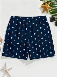 VIVINTIMO Men's Seahorse, Shell, Wave Print Beach Shorts, Milk Silk Lining Faux Sheer, Suitable For Island Vacation, Hawaii Resort, Holiday - Multicolor - View 8