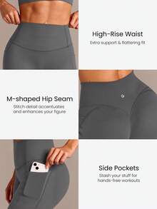 GLOWMODE Quần legging 24" Peakbum-Lift FeatherFit™-Sculpt nâng mông, kiểm soát bụng, có túi hai bên, cường độ trung bình, dùng cho tập luyện, chạy bộ, tập gym, fitness - Xám - Xem 7