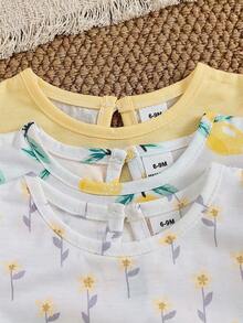 SHEIN Gentle Purple Stripe, 3D Bow Pattern, Young Girl Casual Simple Versatile Round Neck Cap Sleeve T-Shirt 1pc Suitable For Spring/Summer Daily Wear, - Multicolor - View 6