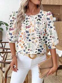 EMERY ROSE Áo sơ mi nữ tay phồng in họa tiết, thích hợp mặc thường ngày hoặc công sở. - Nhiều màu - Xem 5