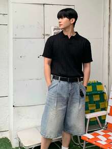 DAZY Quần short denim xanh rách rưới mùa hè - Màu xanh lam - Xem 3