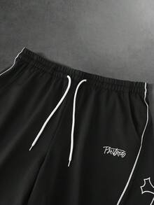 PAVTROS Men's Summer Casual Sports Cross Embroidery Drawstring Waist Shorts, Holiday - Black - View 6