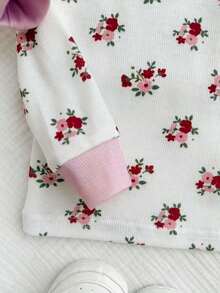 Baby Girl Floral Print Top And Pants Pajama Set - Baby Pink - View 6