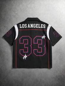 PAVTROS Camisa de hombre con cuello con cremallera, estampado numérico y color de contraste - Negro - Ver 5