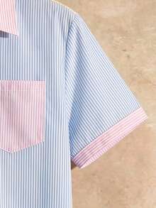 HIMLAND Men's Woven Contrast Stripe Short Sleeve Shirt - Multicolor - View 4