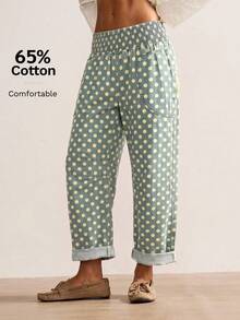 Bohemela Women's Loose Solid Color Woven Wide Leg Pants, Spring/Summer - Medium Wash - View 8
