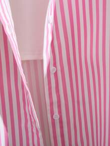 SHEIN 3件套女童梭织条纹泡泡袖宽松休闲衬衫+纯色针织背心+梭织条纹短裤套装 - 彩色 - 查看 4