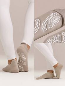 GLOWMODE 3 Pairs Socks Walk A Mile Soft Ventilated Mesh Grip Studio Workout Daily Gym - White+Khaki - View 9