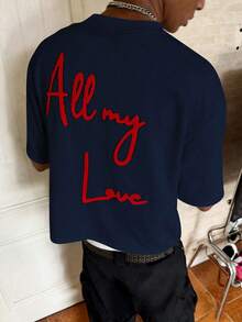 PAVTROS Men's Letter Embroidery Round Neck Short Sleeve T-Shirt, Versatile - Navy Blue - View 6