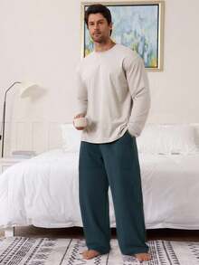 DAZY Men's Multi-Color T-Shirt And Loungewear Set, Autumn Pajama - Navy Blue - View 3